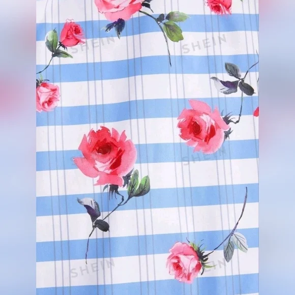 SHEIN DECDS Women'S Striped Flower Printed Cami Dress Size Medium - Picture 4 of 4